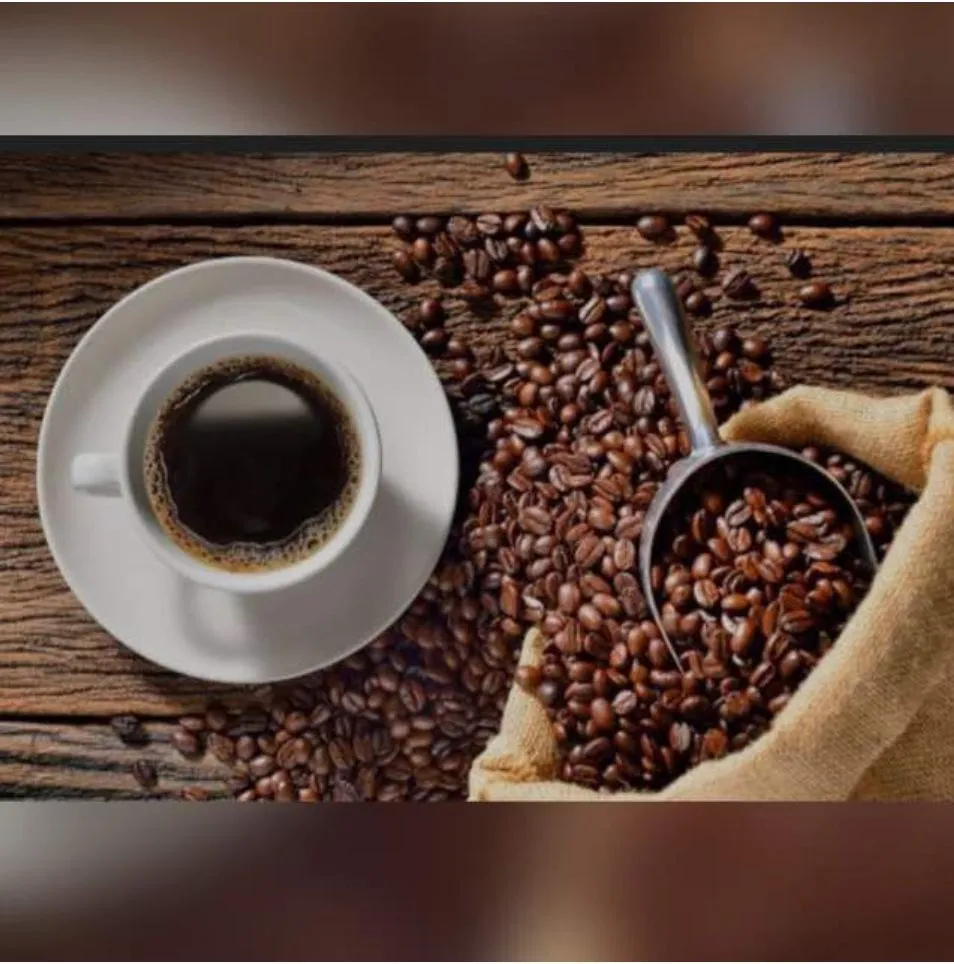 Brewed Ethiopian coffee with roasted beans